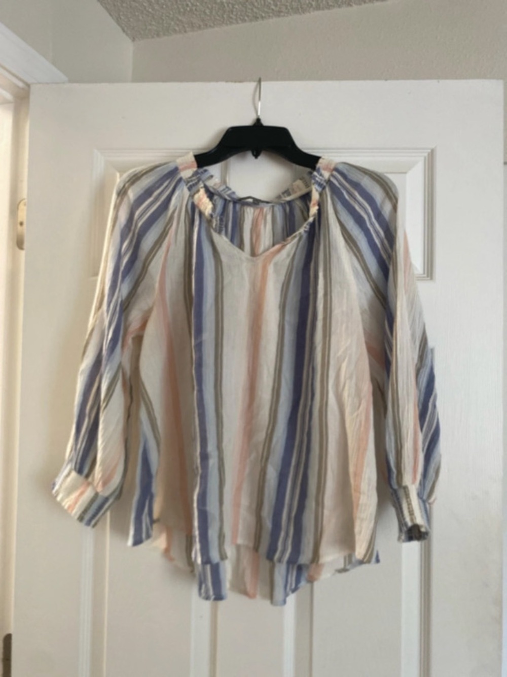 Michael Stars Striped Peasant Blouse in Cream, Blue & Peach